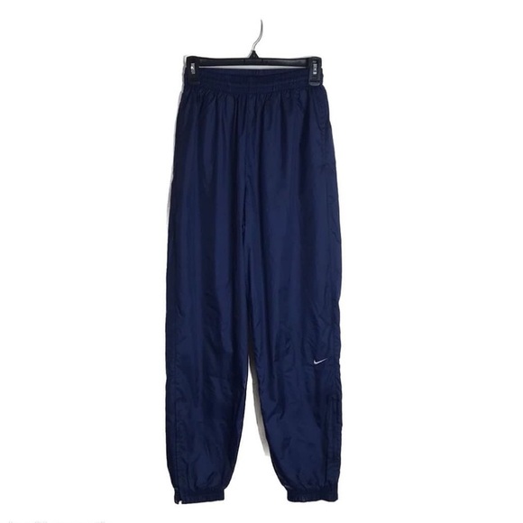 Vintage Nike dark blue windbreaker pants with swoosh on front leg size M 8-10 - Picture 1 of 12